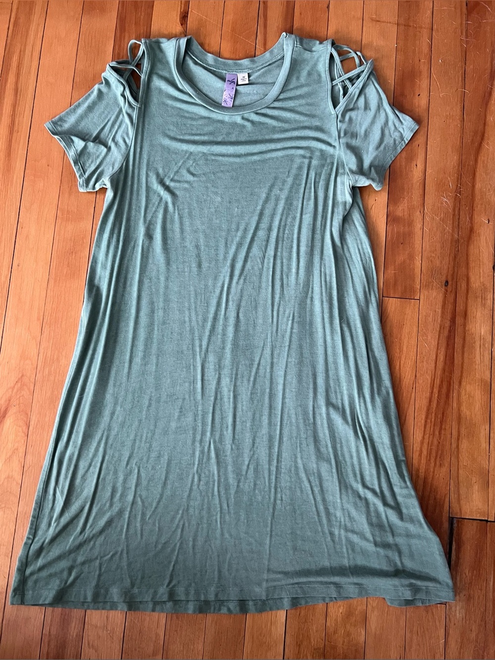 Women’s Sage Green Cold-Shoulder Tee Dress